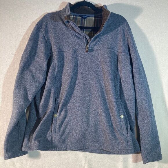 Land's End Pullover 1/4 Zip M XL‎ Grey Corduroy Collar Kangaroo Pocket Classic - Picture 1 of 10